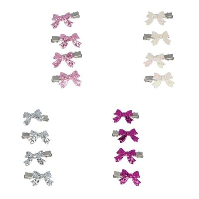Pack 4 Crocodile Clips for Baby - Bow with Glitter