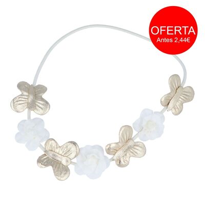 Diadema Elástica Bebé para Pelo - Flor y Mariposas - Blanca