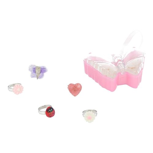 5 Anillos para Niños - Mariposa, Mariquita, Flores y Corazón