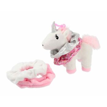 Ensemble porte-clés avec peluche et 3 chouchous - Licorne 3