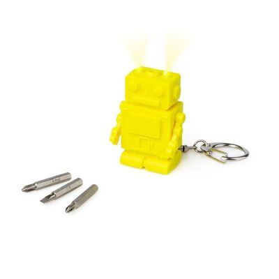 Porte-clés, Robot, multifonction, avec lumière, jaune