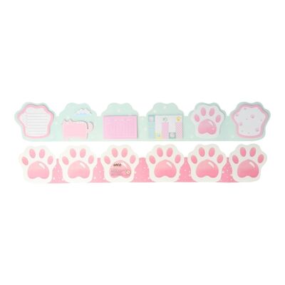 Set di 6 note adesive gattino - rosa e bianco