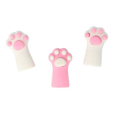 3 Cat Paws Erasers - Pink - School Supplies