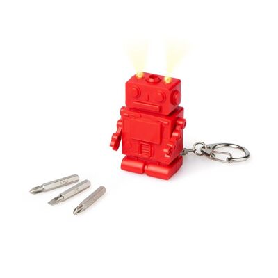 Keychain, Robot, multifunction, with light, red