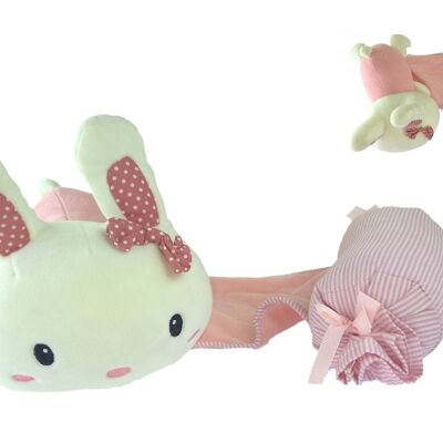 Cuscino Antirotolamento per Neonato con Peluche Coniglietto - Rosa