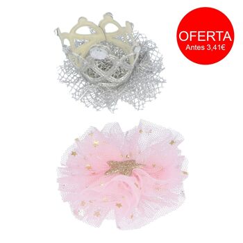 2 Barrettes Enfant - Tulle avec Étoile et Couronne 1