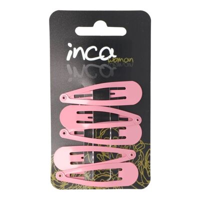 Pack of 5 Hair Clips - Metallic - Pastel Pink