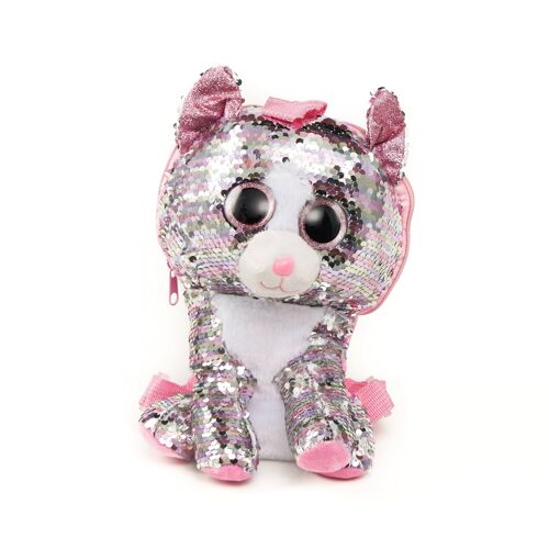 Mochila Infantil de Peluche Gatito - Lentejuela - Cremallera