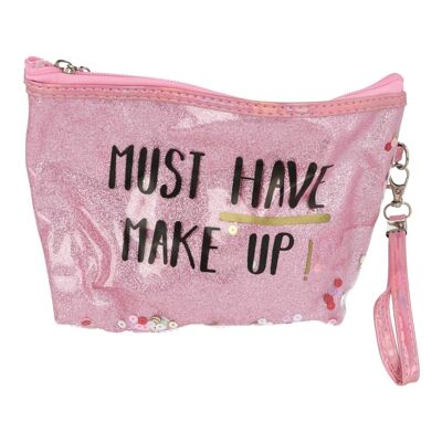 Trousse per trucchi - Cerniera e manico - Glitter rosa