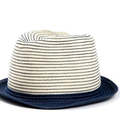 Sailor Style Summer Hat - Raffia - Blue - 50/52