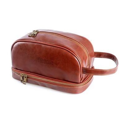 Toiletry bag, l'Hédoniste, double level, with handle, brown