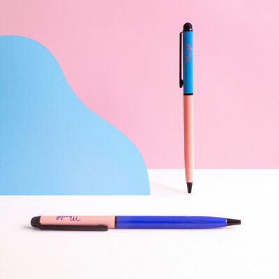 Bolígrafo metálico táctil dos colores 13 cm