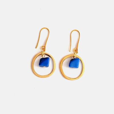 Leticia Tagua Nut and Hoop Earring - Cobalt Blue