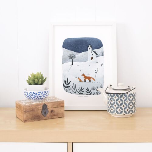 Giclée Print - Winter Church Foxes