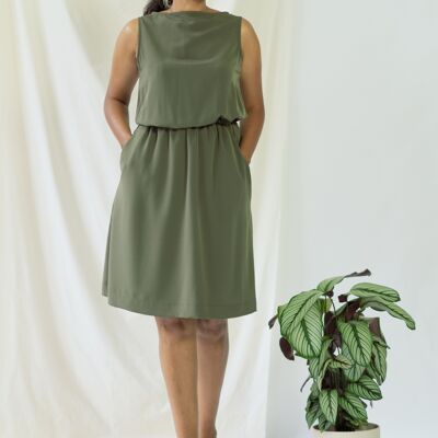 Bella | Vestido drapeado sin mangas en verde oliva