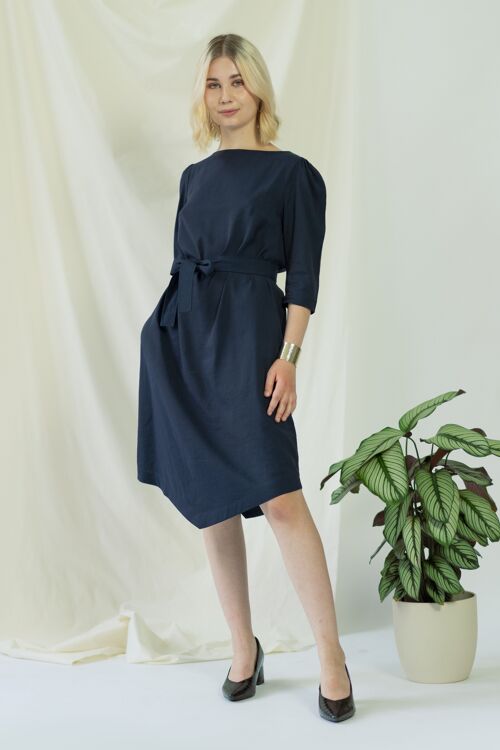 Teresa | Belted angle dress in navy blue