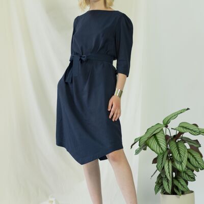 Teresa | Belted angle dress in navy blue