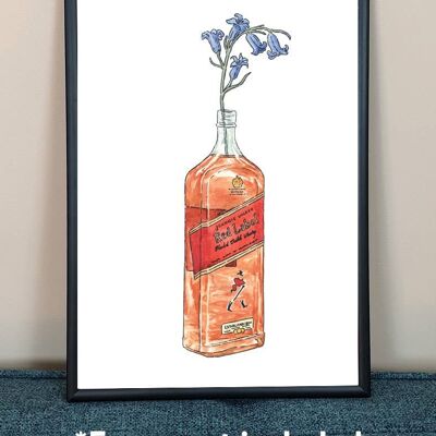 Bluebells in Johnnie Walker Red Label Art Print - A4 paper size