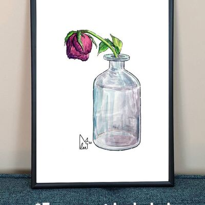 Dead rose in glass bottle Art Print - A4 paper size