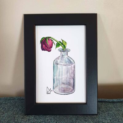 Dead rose in glass bottle Framed 4x6" print