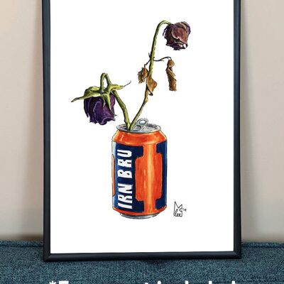 Dead roses in Iron Brew Can Art Print - A4 paper size