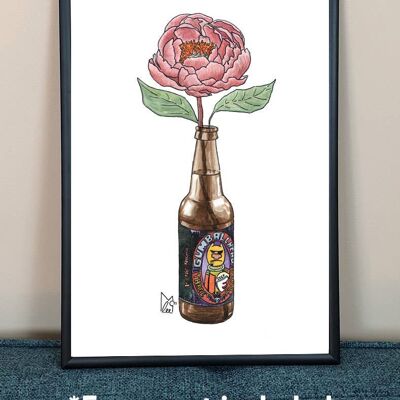 Indiana Peony in 3 Floyds Gumballhead beer Art Print - A4 paper size