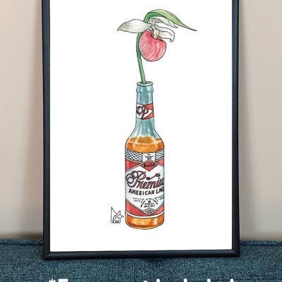 Minnesota Pink and White Lady's Slipper in beer Art Print - A4 paper size