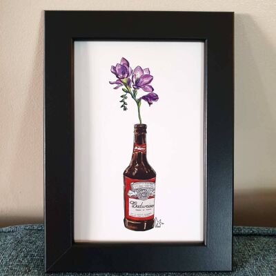 Purple flower in Beer bottle Framed 4x6" print