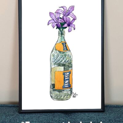 Purple flowers in Iron Brew Glass Art Print - A3 paper size