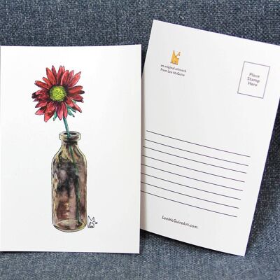 Red flower in glass A6 Postcard