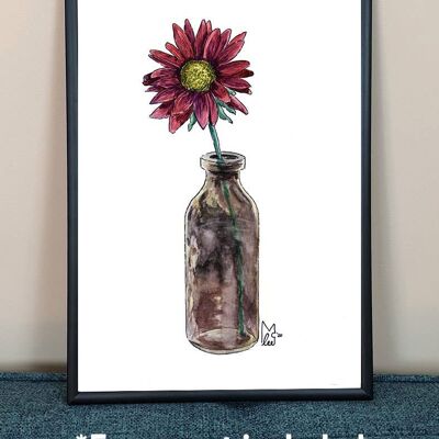 Red flower in glass Art Print - A4 paper size