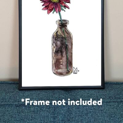 Red flower in glass Art Print - A3 paper size