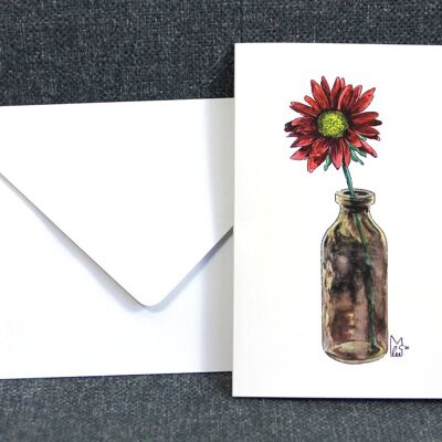 Red flower in glass Greeting card