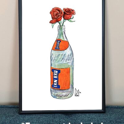Roses in Iron Brew glass Art Print - A4 paper size