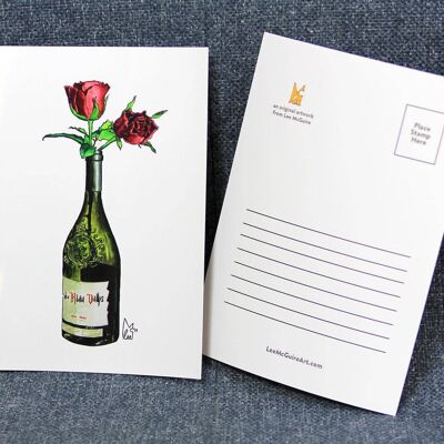 Roses in Wine Bottle A6 Postcard