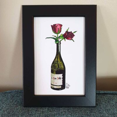 Roses in Wine Bottle Framed 4x6" print