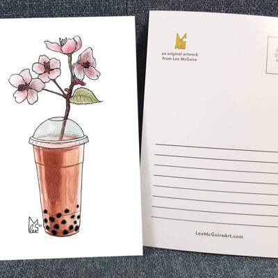 Sakura flowers in Bubble Tea A6 Postcard