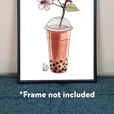 Sakura flowers in Bubble Tea Art Print - A4 paper size