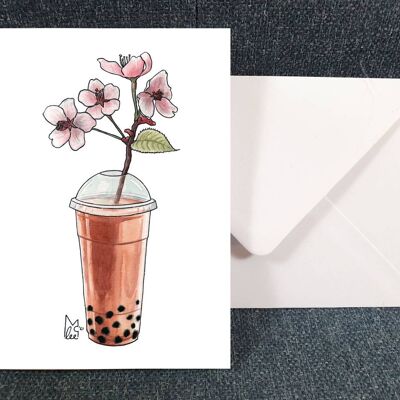 Sakura flowers in Bubble Tea Greeting card