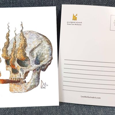 Smoking Skull - Art Postcard