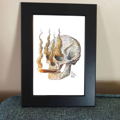 Smoking Skull - Framed 4x6" Print