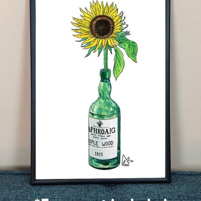 Sunflower in Laphroaig Art Print - A3 paper size