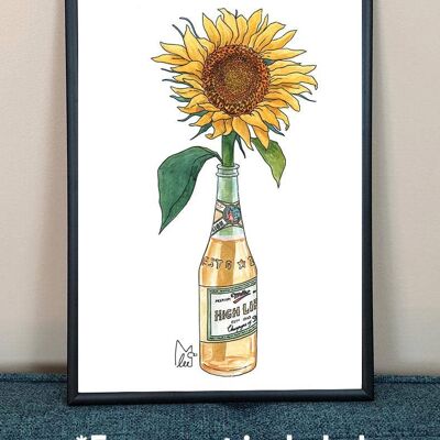 Sunflower in Miller High Life Art Print - A4 paper size