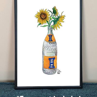Sunflowers in Iron Brew glass Art Print - A4 paper size
