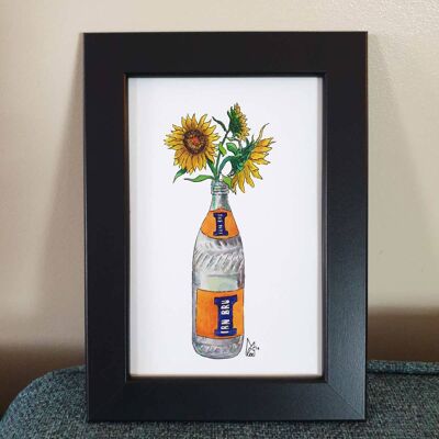 Sunflowers in Iron Brew glass Framed 4x6" print
