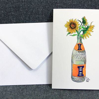 Sunflowers in Iron Brew glass Greeting card