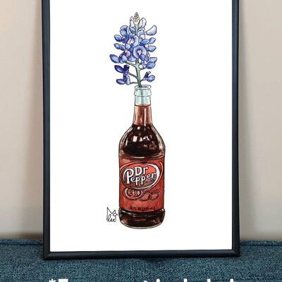 Texas Bluebonnet in Dr Pepper Art Print - A3 paper size