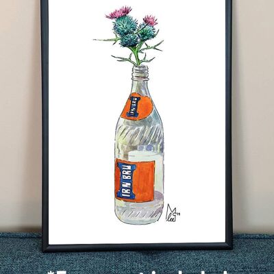 Thistles in Iron Brew glass Art Print - A4 paper size