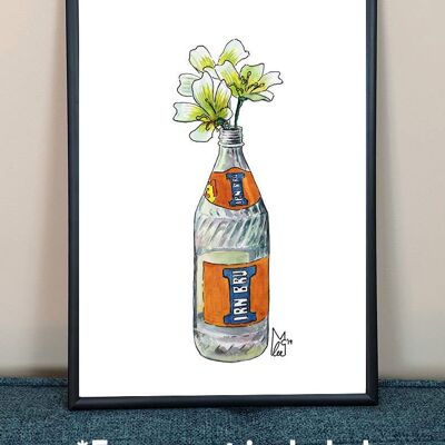 White flowers in Iron Brew glass Art Print - A4 paper size