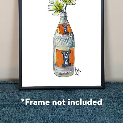 White flowers in Iron Brew glass Art Print - A4 paper size